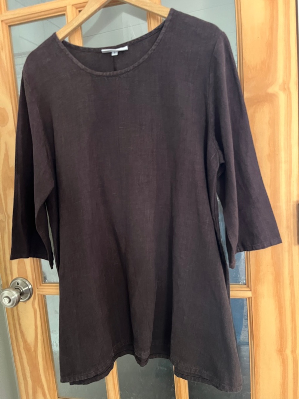 Bryn Walker Linen Tunic Top, Dress crew Neck 3/4 Sleeve Brown Sz small USA made